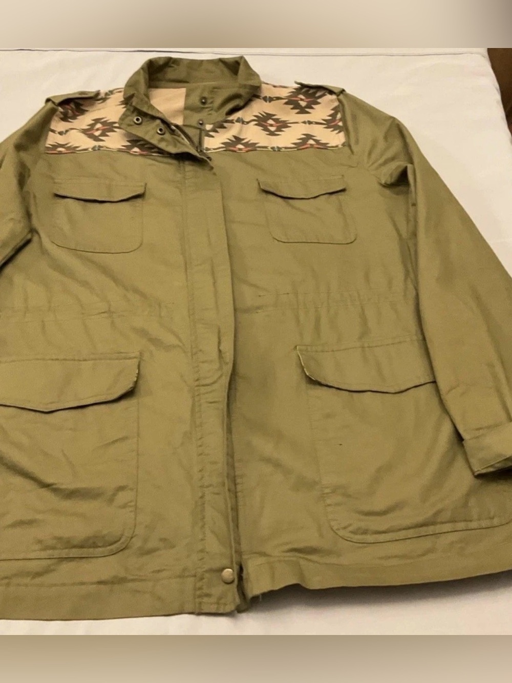 Earthbound Trading Company Jacket Large Aztec Khaki Design Utility 100% Cotton